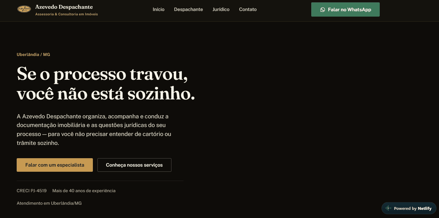 Site institucional desenvolvido para a Azevedo Despachante